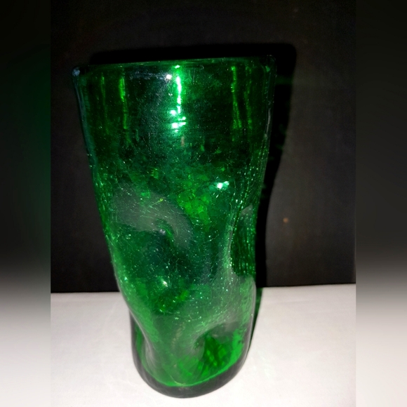 Vintage Blenko Winslow Anderson Airblown Glass Tumblers Emerald Green Pinched - Picture 1 of 1